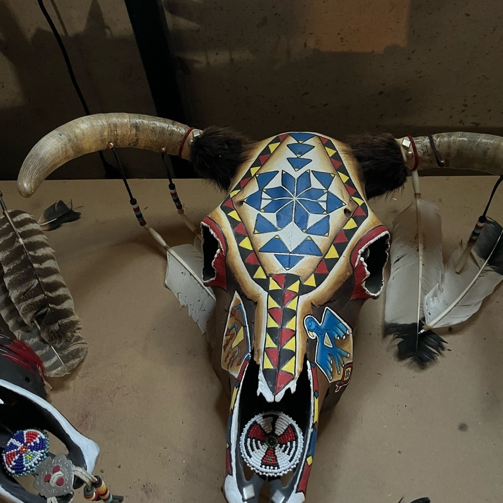Handcrafted Painted Bull Skull Decor